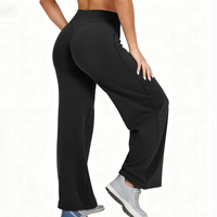 Pantalon de yoga sport taille haute à jambes larges, effet push-up, infroissable, longueur intégrale, couleurs contrastées, très tendance