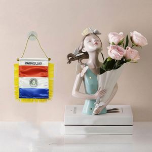 ธงผ้าซาตินขนาดเล็กแบบกำหนดเองสำหรับตกแต่งรถยนต์จากปารากวัย พร้อมพู่สีเหลือง พิมพ์ลายดิจิทัล - Product Image 2