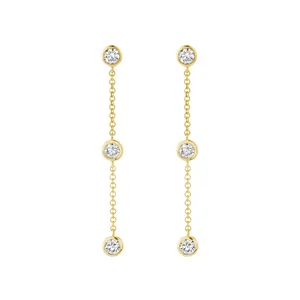 Fine Jewelry 18K Gold Plated Jewelry 925 Sterling Silver Cubic Zircon Long Chain Stud Earrings