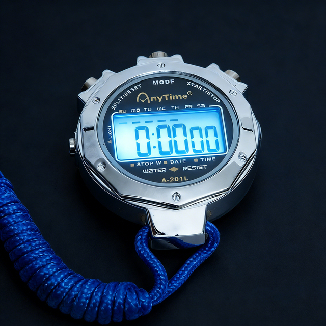 High Quality Electronic Digital Metal Stop Watch 0.01 Seconds Timing Waterproof Sports LCD Timer Countdown 7 Colorful Backlight