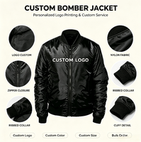 Blouson Bomber Homme Personnalisé Imperméable Coupe-Vent Col V Fermeture Éclair Noir Hiver Streetwear Broderie Lettre Avant Vêtement d'extérieur