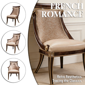 <span class=keywords><strong>Chaise</strong></span> de salle à manger européenne en bois massif de luxe avec finition antique française, siège en cuir souple pour restaurant - Product Image 2