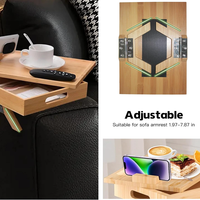 Plateau de canapé réglable en bois avec tiroir et support pour téléphone pour le rangement sur l'accoudoir du canapé et table à collation