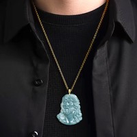 Pendentif en jadeite naturelle, jade bleu eau de Jésus, argent S925, cadeau de mode chrétienne, certificat d'expertise D1146/D1147/D1148