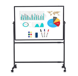Tableau blanc magnétique mobile de bureau avec tableau effaçable à sec 36x48 pouces Réglable en hauteur et réversible à 360° - Product Image 1