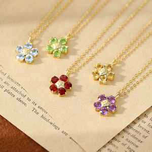 Collier Trèfle à Cinq Feuilles en Pierre Naturelle Ronde de 4 mm, Plaqué Or Argent Sterling 925, Bijou Anti-ternissement, 9 Pièces Simples - Product Image 3