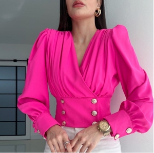 Camicia da <span class=keywords><strong>donna</strong></span> europea e americana con scollo a V Sexy a maniche lunghe - Product Image 4