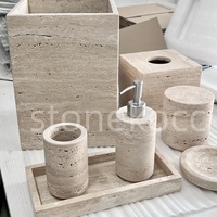 Stonekocc – Ensemble de salle de bain en marbre naturel et travertin Wabi-sabi, en stock, avec plateau de rangement et distributeur de mouchoirs
