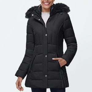 <b>Men</b> <b>Long</b> Hooded Varsity <b>Jacket</b> Fur Trim Windproof Waterproof Breathable Standard Spring Coat Casual Solid <b>Black</b> Polyester - Product Image 3