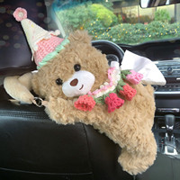 Porte-mouchoirs créatif et mignon en peluche pour voiture, motif ours princesse crème glacée bleue, sac suspendu, accessoires d'intérieur de voiture