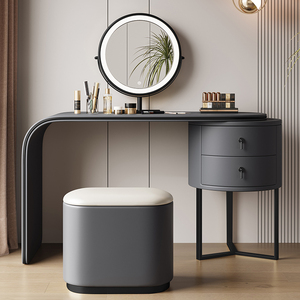 Ensemble de coiffeuse moderne de luxe en bois <span class=keywords><strong>blanc</strong></span> pour chambre à coucher avec tiroirs, miroir LED, meuble multifonctionnel au design unique - Product Image 5