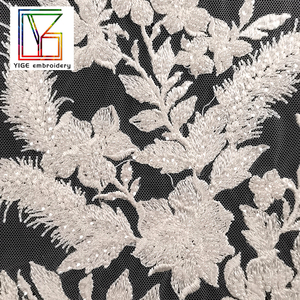 Sang Trọng Thêu Với Đính Cườm Sequins Lưới Ren Vải Chất Lượng Cao Pháp Wedding Hạt Váy Cô Dâu Vải Tuyn Ren Vải - Product Image 3