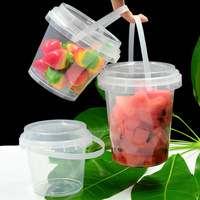 Gobelet portable en PP de 1000 ml avec poignée, transparent, de qualité alimentaire, seau rond pour thé au lait et jus, écologique et jetable, avec logo personnalisé