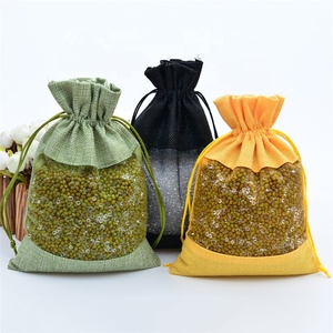 Bán buôn Linen chắp vá lưới túi với cửa sổ duy nhất dây rút Pouch đối với lưu trữ đồ trang sức Linen Cửa sổ bao bì túi - Product Image 1