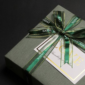 Cinta de organza personalizada reciclada para feliz cumpleaños, de 1-1/2 pulgadas, con estampado de purpurina dorada, de una sola cara, de satén, para embalaje de regalo, lazo decorativo - Product Image 1