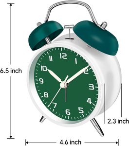 Réveil analogique silencieux à quartz de 4,5 pouces avec double <span class=keywords><strong>cloche</strong></span> pour les gros dormeurs, horloge de table en métal, cadran à contraste élevé, rétroéclairage double - Product Image 3