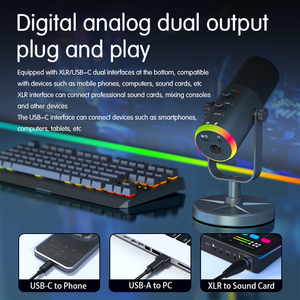 专业 USB 和 XLR 播客录音动态麦克风支架 游戏 RGB 灯光 USB 动态麦克风，适用于播客视频流媒体 - Product Image 3
