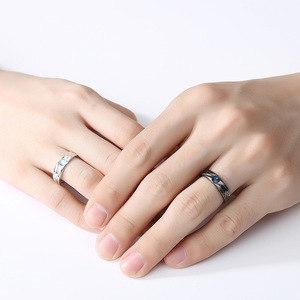 Angel And Demon <b>Couple</b> <b>Rings</b> Black White Vintage Glass Moonstone Open <b>Ring</b> <b>For</b> Engagement Unisex Jewelry - Product Image 1