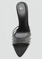ZA MNG Sandales élégantes noires à talons hauts pour femme, bout pointu, talon fin, décor strass, à lanières, à enfiler, respirantes