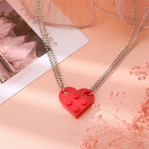 G393 moda 2 unids/set elementos de bloques de construcción costura pareja amante corazón ladrillo aleación colgante collar para amantes mujeres hombres - Product Image 6