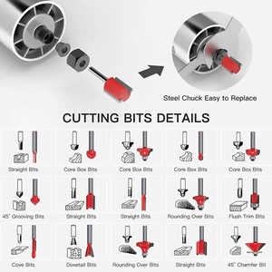 Kit de défonceuse électrique 15 pièces, embouts de 1/4 pouce, 600W, 110/220V, <span class=keywords><strong>pour</strong></span> fraisage et gravure de stratifié, 30000 tr/min, machine manuelle <span class=keywords><strong>pour</strong></span> menuiserie - Product Image 4