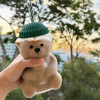 Gobelet en verre Little Bear transparent, de haute qualité, portable, avec couvercle à paille intégré, motif dessin animé mignon, pour lait, boissons et eau, idéal comme cadeau