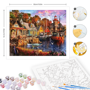 لوحة رسم بالأرقام للكبار، مجموعة للمبتدئين، منظر طبيعي لموانئ، تلوين بالأرقام لديكور المنزل، 40×50 سم/16×20 بوصة - Product Image 4