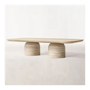 KMS meubles table basse en marbre de styliste scandinave haut de gamme villa hôtel table basse en travertin naturel créatif