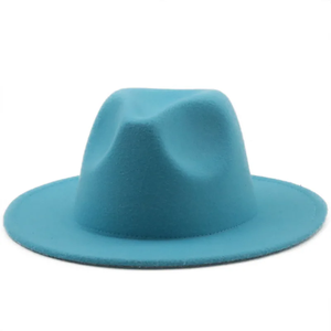 Chapeau Fedora en feutre de laine unisexe Chapeau Jazz classique <span class=keywords><strong>bleu</strong></span> ciel pour <span class=keywords><strong>femme</strong></span> Chapeaux Fedora classiques à large bord - Product Image 2
