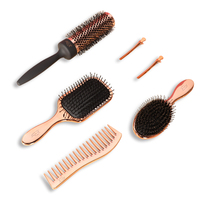 Brosse démêlante en céramique 5-en-1 Rose Gold avec clip et peigne, pour extensions capillaires, en poils de sanglier colorés
