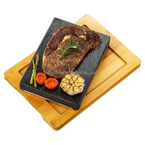 Western Popular Restaurant und Home Hot Food BBQ Geschirr Natürliche Black Lava Rock Stone Grill Steak Teller