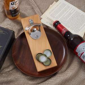 פותחן בקבוק עץ אשור רכוב קיר עם קולקציית מגנט קולטי בירה עץ למקרר - Product Image 4