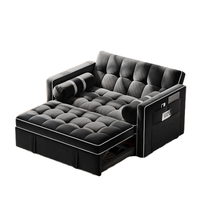 Sofá Cama Convertible Dareko de Terciopelo Negro con Relleno de Esponja, Respaldo Ajustable, Puertos USB, Bolsillos Laterales, Futón para Sala de Estar