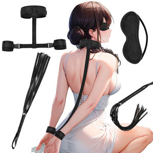 Juego de <span class=keywords><strong>Bondage</strong></span> Sm de cuero caliente chino para parejas, esposas Bdsm, Juguetes sexuales de cuello de revés para hombres y mujeres, juego de ataduras de cadena para el cuello - Product Image 2