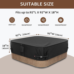 Housse <span class=keywords><strong>de</strong></span> protection carrée pour spa 90 91 92 93 pouces, 600D, résistante aux intempéries, imperméable, pour <span class=keywords><strong>bain</strong></span> à remous extérieur - Product Image 2