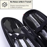 Lot de 4 couverts de voyage modernes en acier inoxydable 18/8, couteau à steak, cuillère, fourchette, baguettes, réutilisables, pour camping, avec étui de rangement à fermeture éclair