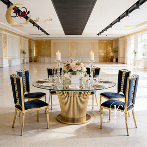 ชุดโต๊ะรับประทานอาหารทรงกลมหน้ากระจกฐานสแตนเลสสำหรับงานแต่งงาน 6 ที่นั่ง โรแมนติกและสง่างาม สไตล์ร่วมสมัย เหมาะสำหรับใช้ในครัว โรงแรม - Product Image 3