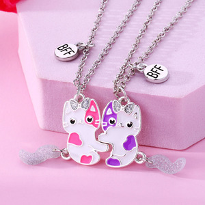 Kalung Liontin Kucing Pink Ungu Trendi untuk Wanita dan Remaja Putri, Kalung Hewan dengan Daya Tarik Magnetik, Aksesoris Perhiasan <span class=keywords><strong>BFF</strong></span> - Product Image 1