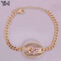 Pulsera de Protección YM con Dije de San Judas en Latón con Halo, Chapada en Oro de 18K, con Circonitas Cúbicas Tricolor, Joyería de Fe para Hombres y Mujeres