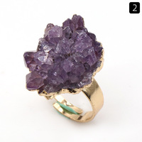 Vente en gros de bagues en pierre améthyste naturelle bague en grappe cristal brut cadeau bijoux en pierres précieuses bague réglable décoration de bouche