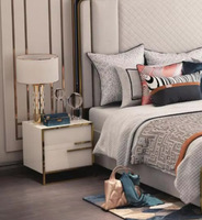 Garde-lit en cuir véritable bleu, rangement moderne, pour chambre à coucher, 2 pièces, tête de lit, meuble de luxe, taille king