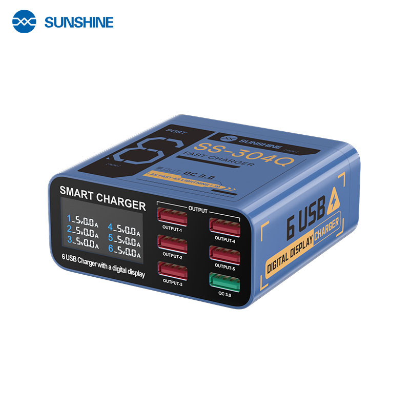 Солнечный SS-304Q 6 портов USB умный цифровой дисплей Быстрая зарядка USB зарядное устройство/6 портов USB (серый/синий/фиолетовый)
