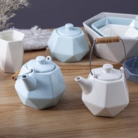 Théière en céramique personnalisée de 580 ml (20 oz) avec glaçure, ensemble à thé polygonal, poignée en bois, pour la maison, le jardin, le restaurant