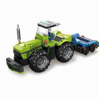 Juego de Bloques de Construcción de Tractor Verde Personalizado que Arrastra Remolque Azul, Juguetes Versátiles para Niños para Escenarios de Transporte y Logística de Cosecha