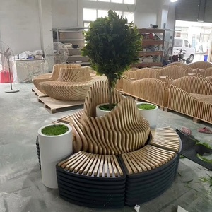 Banco Largo de Madera Sólida Personalizado con Diseño Irregular para Área de Descanso Pública en Centro Comercial - Product Image 5