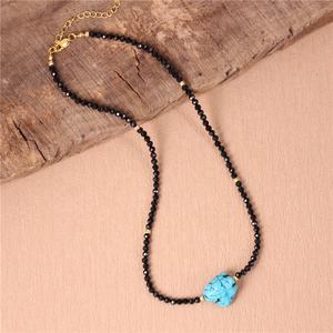 手作りシックリアルブラックスピネルビーズ生ターコイズチョーカーネックレス女性シンプルショートネックレスギフトジュエリードロップシップ - Product Image 1