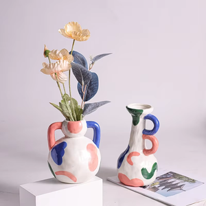 Serie dipinta vaso in ceramica creativo blocco di colore contenitore decorativo fiore per soggiorno e casa per le disposizioni arredamento di nicchia - Product Image 4