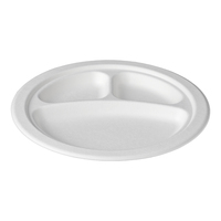 Assiette jetable biodégradable Warmpack 9 pouces à 3 compartiments en bagasse sans BPA, modèle P006, pour la restauration en gros