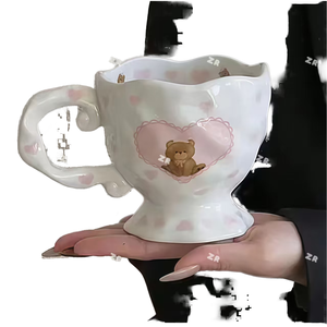 Custom Light Luxury Trendy <b>Bear</b> Ceramic Coffee Mug <b>Cute</b> Bow Pink Ribbon Novelty Design Business Gifts Dishwasher Microwave Safe - Product Image 1