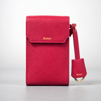 Sac à bandoulière en cuir grainé pour femme, pochette pour téléphone portable, porte-cartes authentique, sangle réglable et détachable